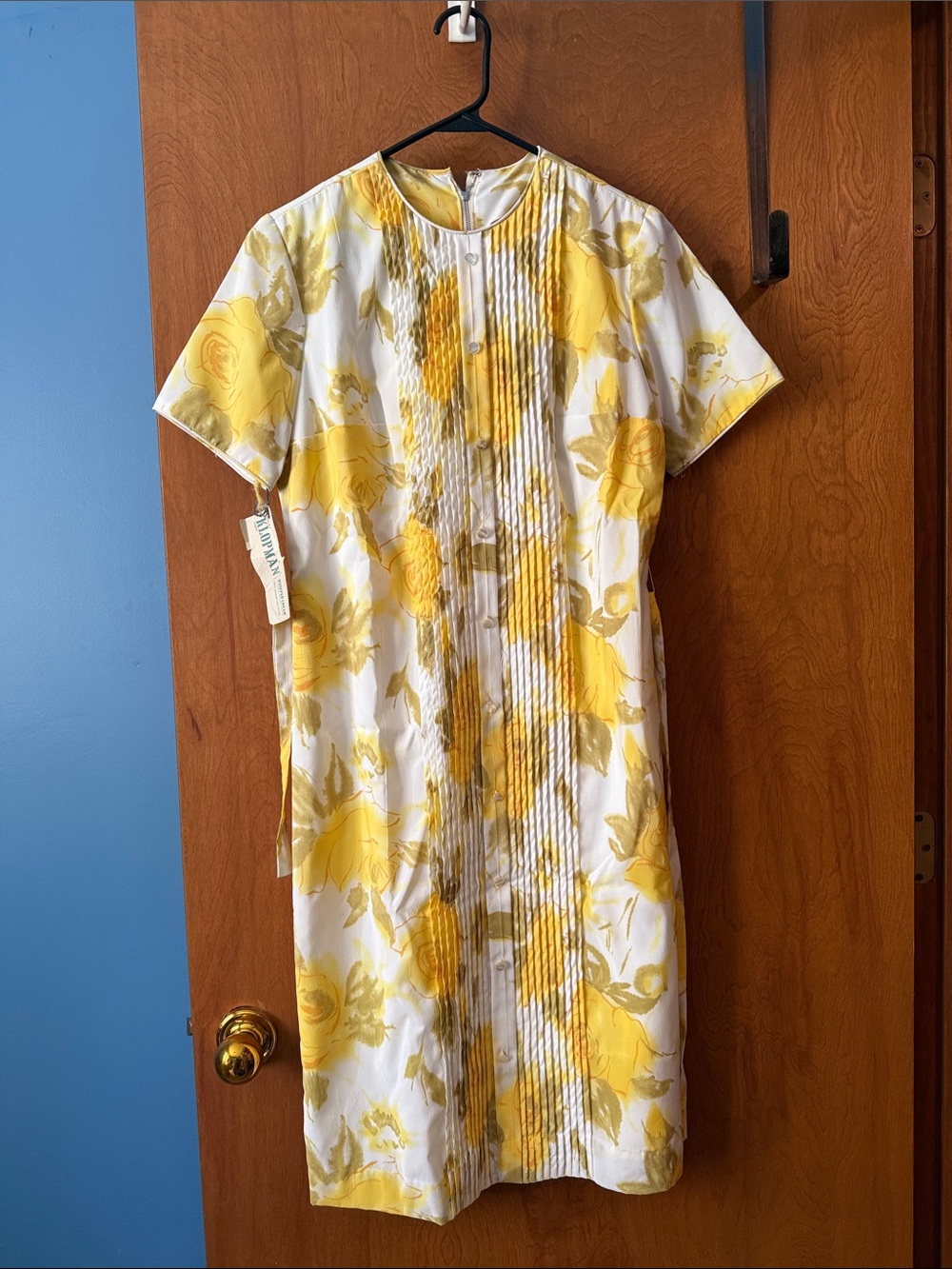 Yellow Floral Pleated Front Shift Dress